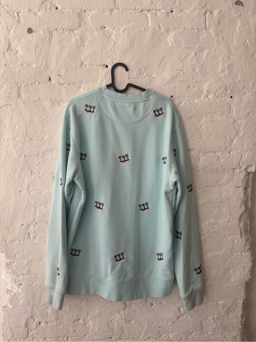 Scotch & Soda Sweatshirt Mens L Light Teal Mini Palm Tree Embroidered Crew Neck - Picture 2 of 2